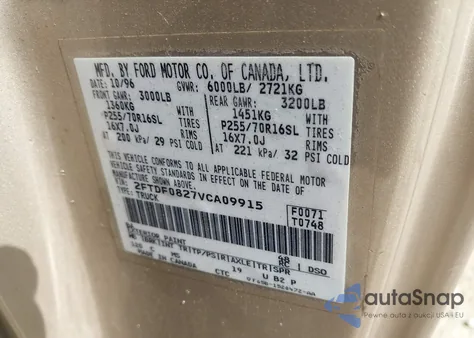 1997 Ford F-150 Xl/Xlt from USA, damaged, VIN 2FTDF0827VCA09915